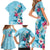 Hawaii Tropical Flowers Family Matching Short Sleeve Bodycon Dress and Hawaiian Shirt Polynesian Tattoo Sky Blue