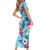 Hawaii Tropical Flowers Family Matching Short Sleeve Bodycon Dress and Hawaiian Shirt Polynesian Tattoo Sky Blue