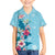 Hawaii Tropical Flowers Family Matching Short Sleeve Bodycon Dress and Hawaiian Shirt Polynesian Tattoo Sky Blue