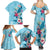 Hawaii Tropical Flowers Family Matching Summer Maxi Dress and Hawaiian Shirt Polynesian Tattoo Sky Blue