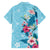 Hawaii Tropical Flowers Family Matching Tank Maxi Dress and Hawaiian Shirt Polynesian Tattoo Sky Blue