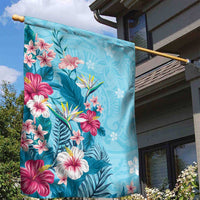 Hawaii Tropical Flowers Garden Flag Polynesian Tattoo Sky Blue LT05 - Polynesian Pride