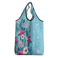 Hawaii Tropical Flowers Grocery Bag Polynesian Tattoo Sky Blue LT05 - Polynesian Pride