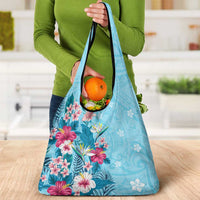 Hawaii Tropical Flowers Grocery Bag Polynesian Tattoo Sky Blue LT05 - Polynesian Pride