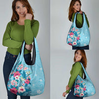 Hawaii Tropical Flowers Grocery Bag Polynesian Tattoo Sky Blue LT05 - Polynesian Pride