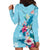 Hawaii Tropical Flowers Hoodie Dress Polynesian Tattoo Sky Blue