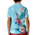 Hawaii Tropical Flowers Kid Polo Shirt Polynesian Tattoo Sky Blue