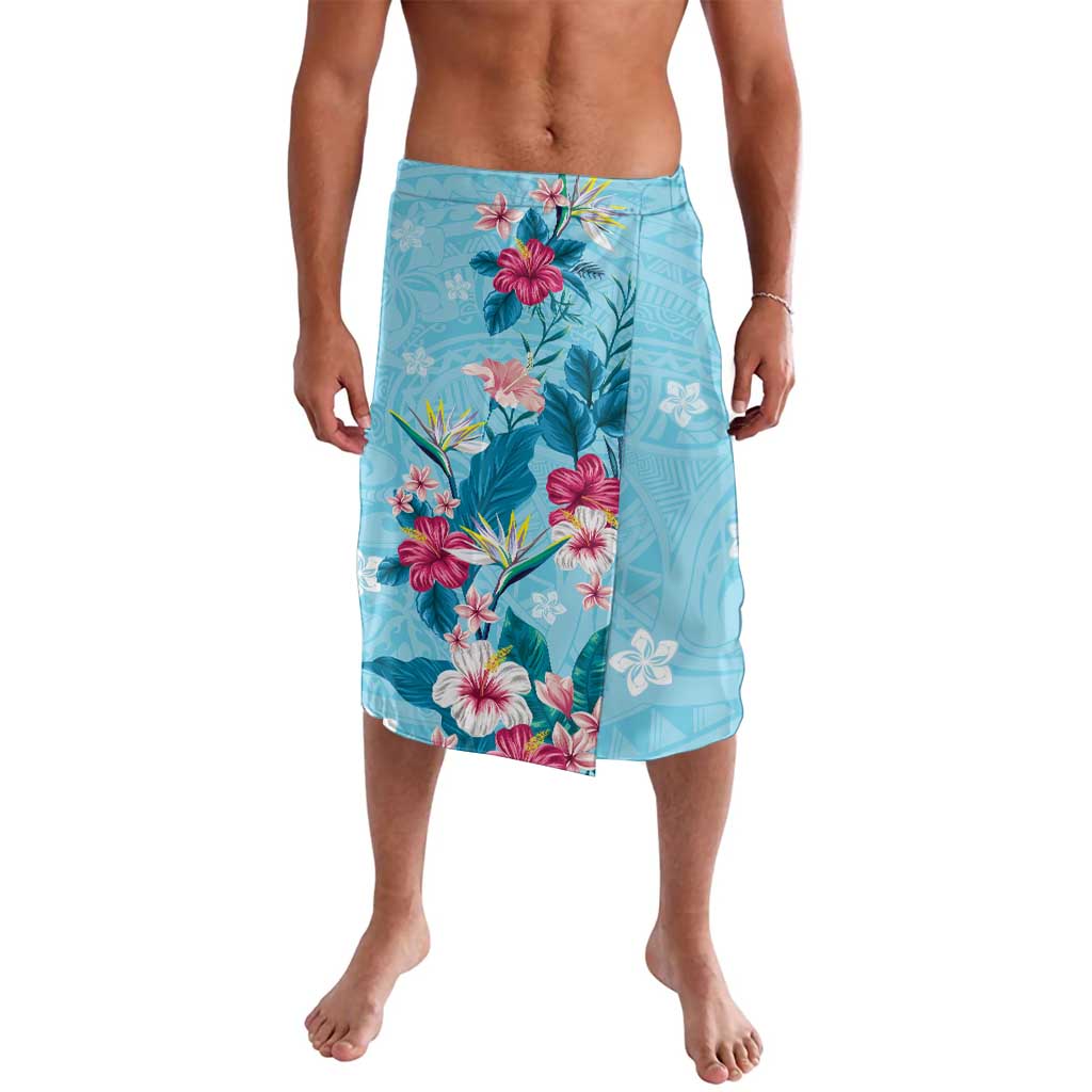 Hawaii Tropical Flowers Lavalava Polynesian Tattoo Sky Blue LT05 Blue - Polynesian Pride
