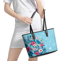 Hawaii Tropical Flowers Leather Tote Bag Polynesian Tattoo Sky Blue LT05 - Polynesian Pride