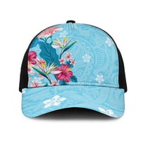 Hawaii Tropical Flowers Mesh Trucker Cap Polynesian Tattoo Sky Blue LT05 One Size Black Blue - Polynesian Pride