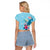 Hawaii Tropical Flowers Raglan Cropped T Shirt Polynesian Tattoo Sky Blue