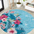 Hawaii Tropical Flowers Round Carpet Polynesian Tattoo Sky Blue