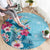 Hawaii Tropical Flowers Round Carpet Polynesian Tattoo Sky Blue