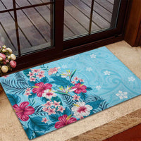 Hawaii Tropical Flowers Rubber Doormat Polynesian Tattoo Sky Blue LT05 - Polynesian Pride