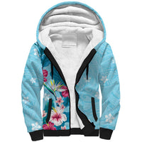 Hawaii Tropical Flowers Sherpa Hoodie Polynesian Tattoo Sky Blue LT05 Unisex Blue - Polynesian Pride