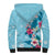 Hawaii Tropical Flowers Sherpa Hoodie Polynesian Tattoo Sky Blue