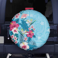 Hawaii Tropical Flowers Spare Tire Cover Polynesian Tattoo Sky Blue LT05 - Polynesian Pride