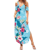 Hawaii Tropical Flowers Summer Maxi Dress Polynesian Tattoo Sky Blue LT05 Women Blue - Polynesian Pride