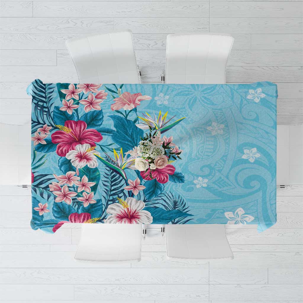 Hawaii Tropical Flowers Tablecloth Polynesian Tattoo Sky Blue LT05 Blue - Polynesian Pride