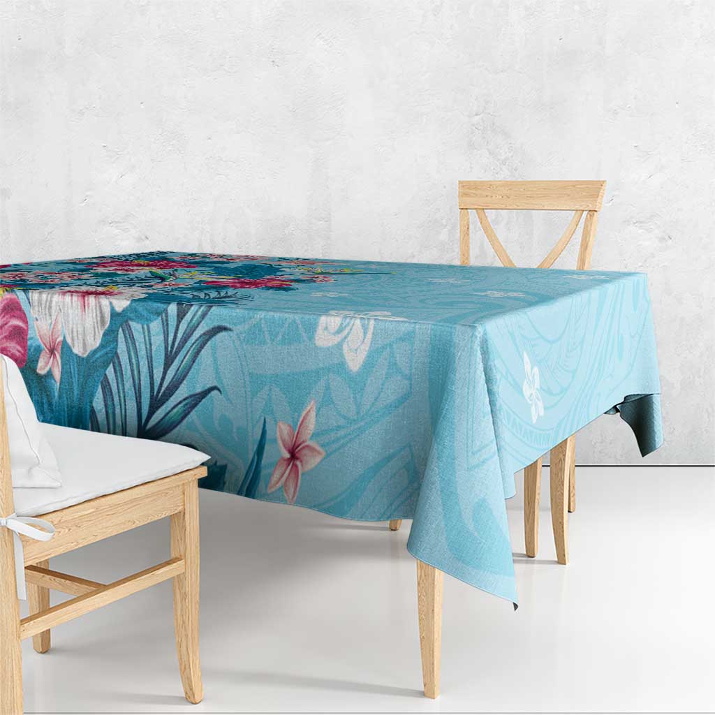 Hawaii Tropical Flowers Tablecloth Polynesian Tattoo Sky Blue LT05 - Polynesian Pride