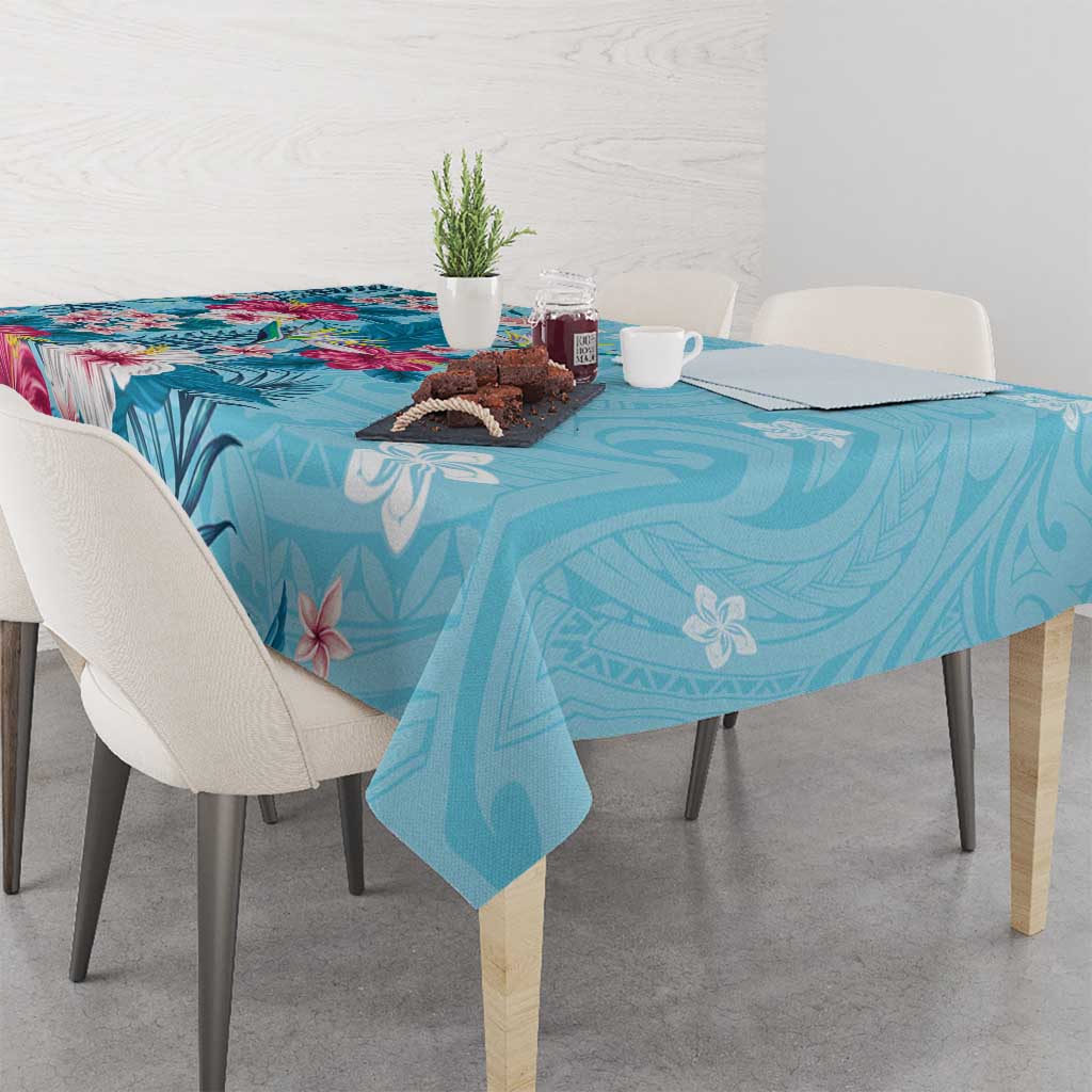 Hawaii Tropical Flowers Tablecloth Polynesian Tattoo Sky Blue LT05 - Polynesian Pride