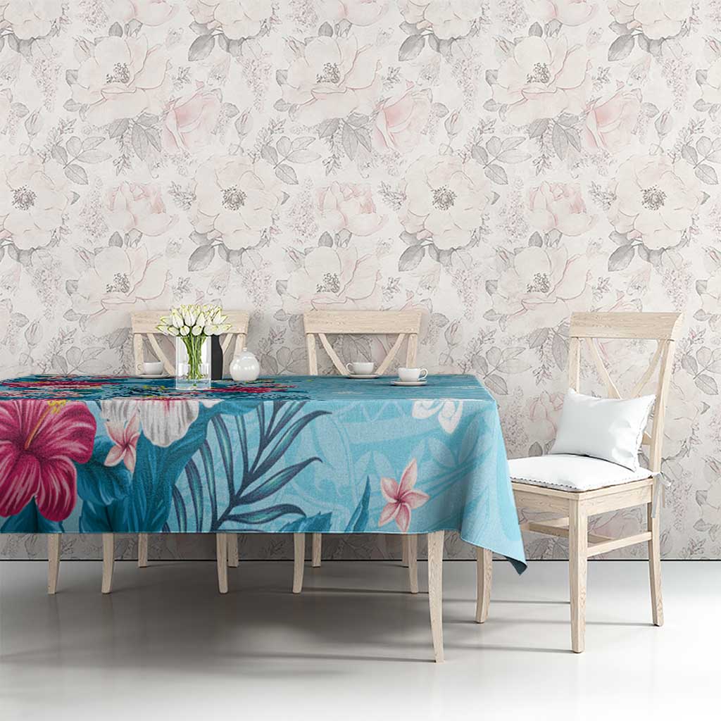 Hawaii Tropical Flowers Tablecloth Polynesian Tattoo Sky Blue LT05 - Polynesian Pride