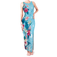 Hawaii Tropical Flowers Tank Maxi Dress Polynesian Tattoo Sky Blue LT05 Women Blue - Polynesian Pride