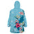 Hawaii Tropical Flowers Wearable Blanket Hoodie Polynesian Tattoo Sky Blue