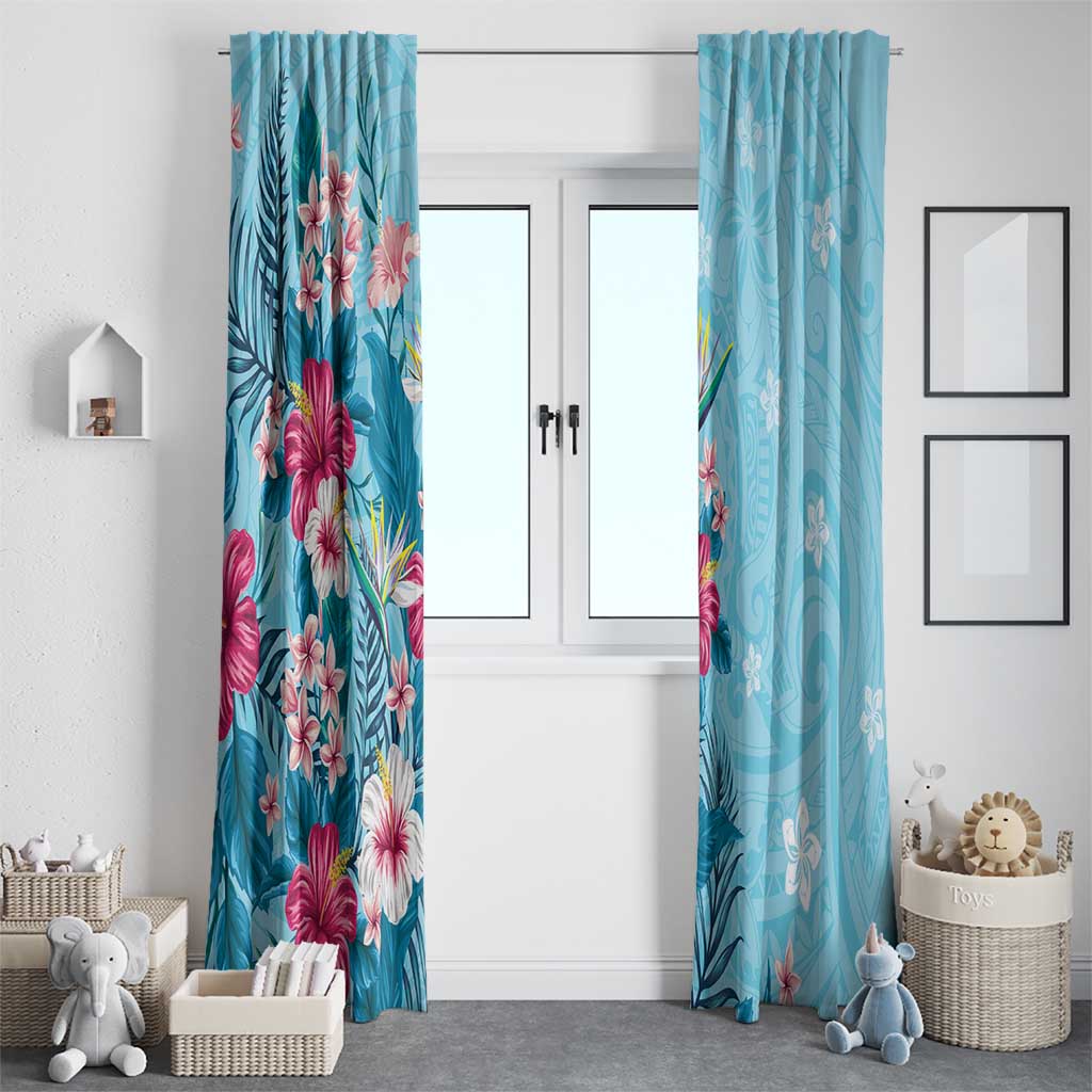Hawaii Tropical Flowers Window Curtain Polynesian Tattoo Sky Blue LT05 - Polynesian Pride