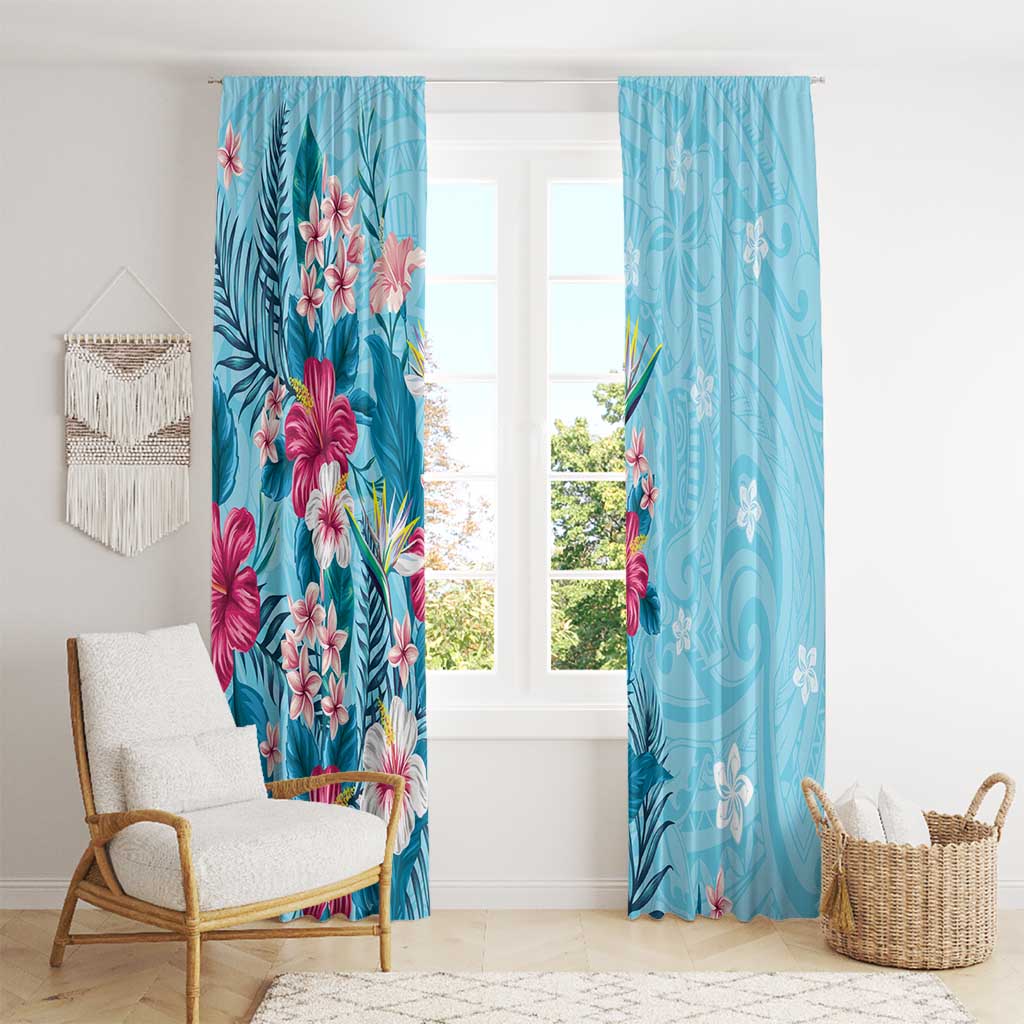 Hawaii Tropical Flowers Window Curtain Polynesian Tattoo Sky Blue LT05 - Polynesian Pride