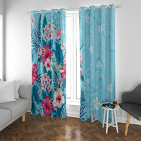 Hawaii Tropical Flowers Window Curtain Polynesian Tattoo Sky Blue LT05 With Grommets Blue - Polynesian Pride
