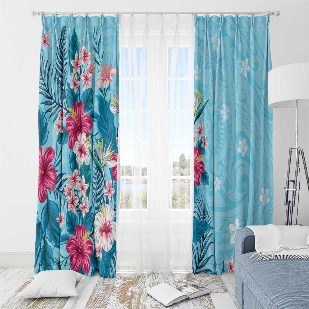 Hawaii Tropical Flowers Window Curtain Polynesian Tattoo Sky Blue LT05 - Polynesian Pride