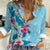 Hawaii Tropical Flowers Women Casual Shirt Polynesian Tattoo Sky Blue