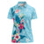 Hawaii Tropical Flowers Women Polo Shirt Polynesian Tattoo Sky Blue