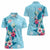 Hawaii Tropical Flowers Women Polo Shirt Polynesian Tattoo Sky Blue