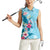 Hawaii Tropical Flowers Women Sleeveless Polo Shirt Polynesian Tattoo Sky Blue