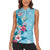 Hawaii Tropical Flowers Women Sleeveless Polo Shirt Polynesian Tattoo Sky Blue