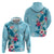 Hawaii Tropical Flowers Zip Hoodie Polynesian Tattoo Sky Blue