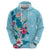 Hawaii Tropical Flowers Zip Hoodie Polynesian Tattoo Sky Blue