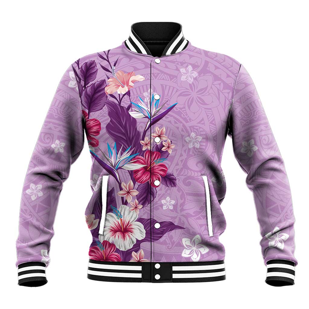 Hawaii Tropical Flowers Baseball Jacket Polynesian Tattoo Lavender LT05 Unisex Lavender - Polynesian Pride