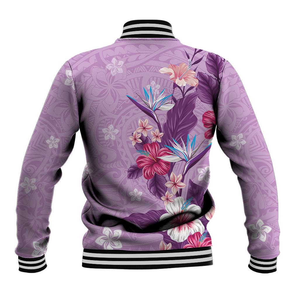 Hawaii Tropical Flowers Baseball Jacket Polynesian Tattoo Lavender LT05 - Polynesian Pride