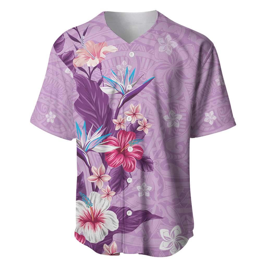 Hawaii Tropical Flowers Baseball Jersey Polynesian Tattoo Lavender