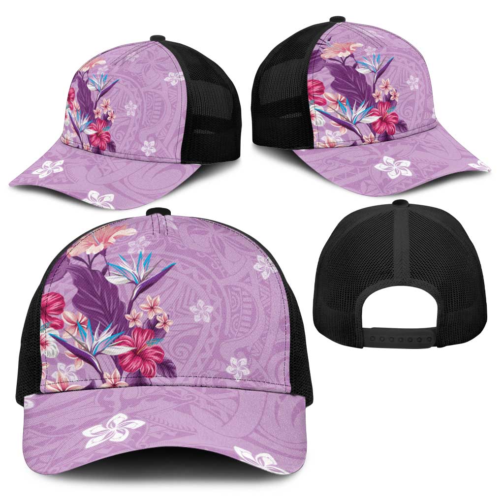 Hawaii Tropical Flowers Baseball Net Cap Polynesian Tattoo Lavender LT05 - Polynesian Pride