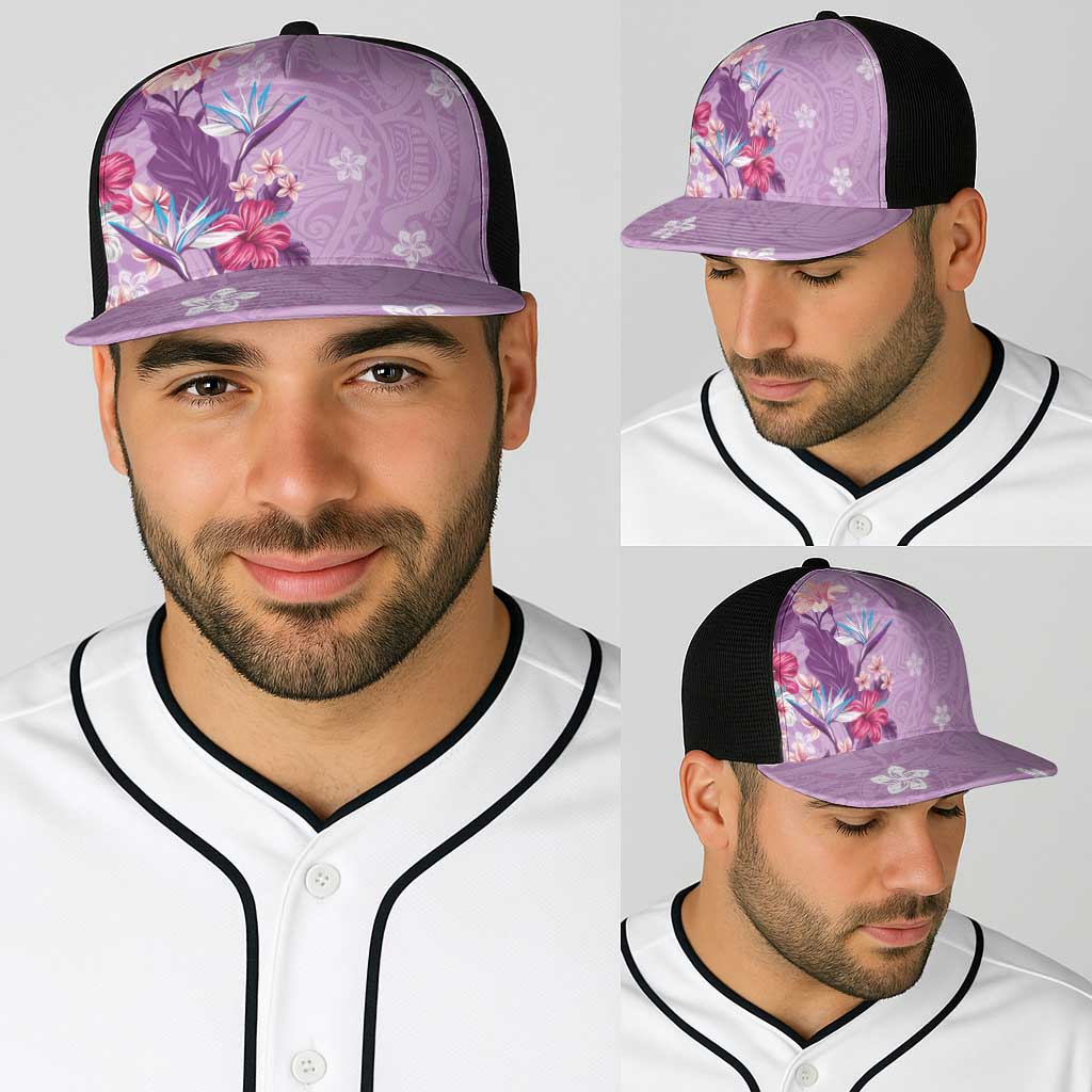 Hawaii Tropical Flowers Baseball Net Cap Polynesian Tattoo Lavender LT05 - Polynesian Pride