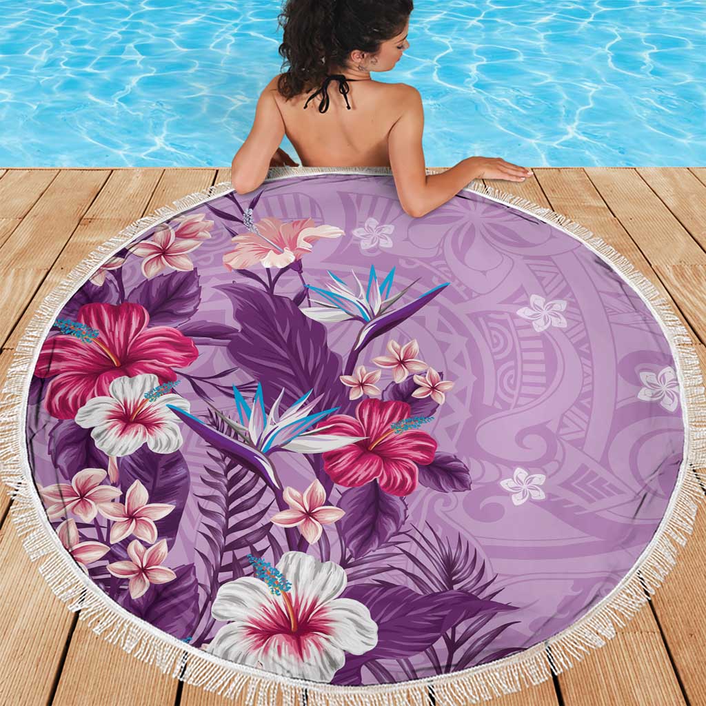 Hawaii Tropical Flowers Beach Blanket Polynesian Tattoo Lavender LT05 - Polynesian Pride