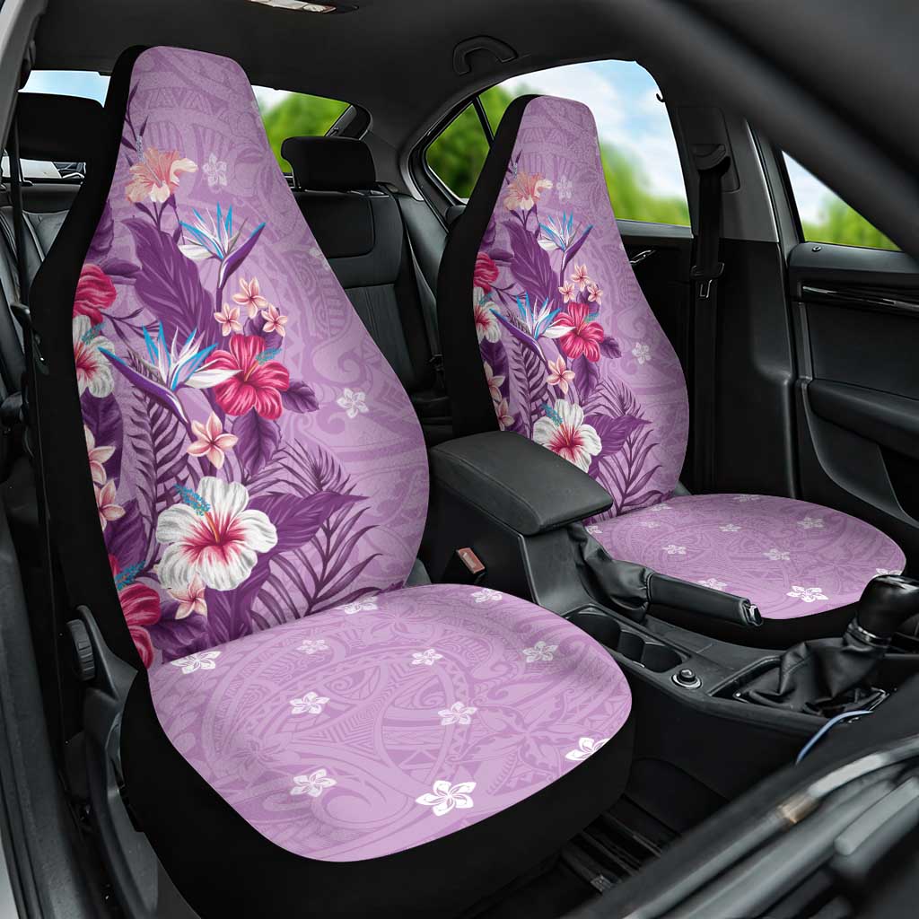 Hawaii Tropical Flowers Car Seat Cover Polynesian Tattoo Lavender