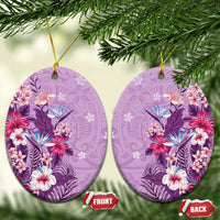 Hawaii Tropical Flowers Ceramic Ornament Polynesian Tattoo Lavender LT05 Oval Lavender - Polynesian Pride
