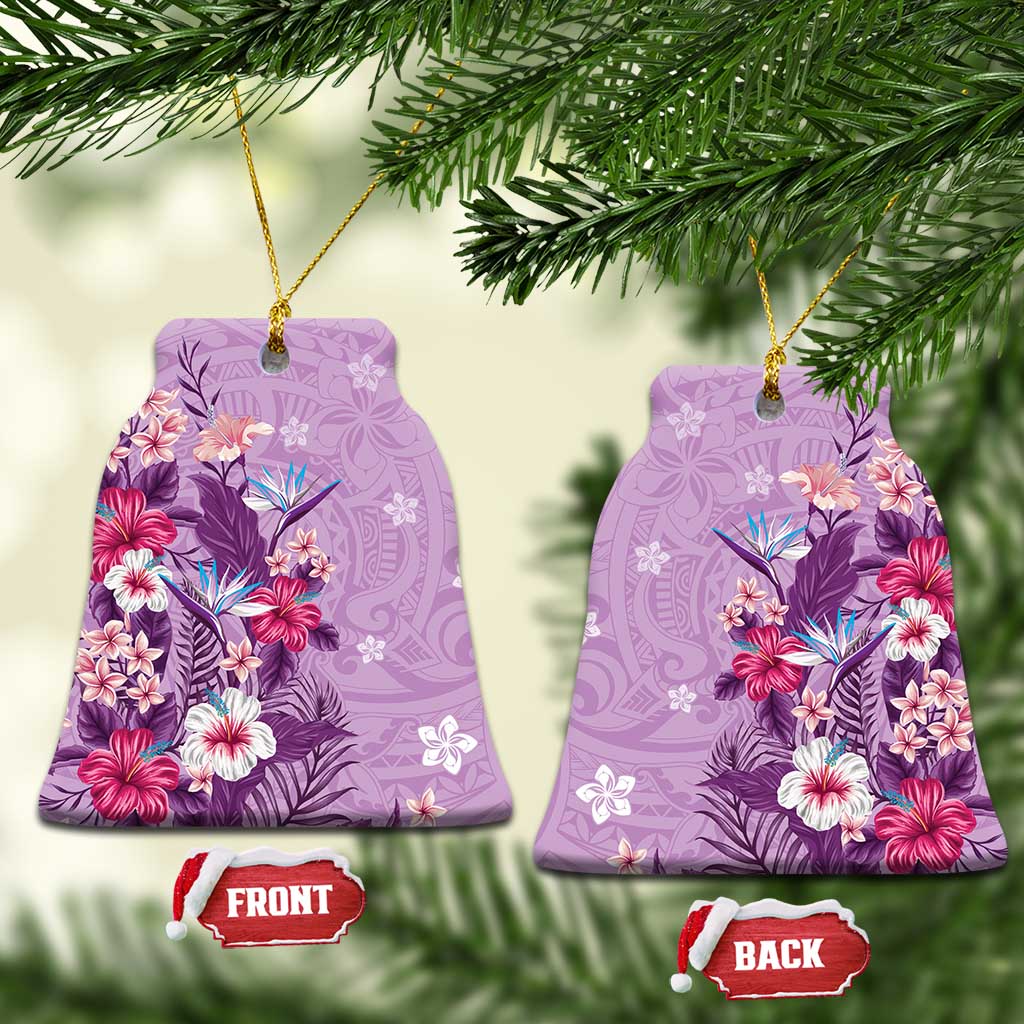 Hawaii Tropical Flowers Ceramic Ornament Polynesian Tattoo Lavender LT05 Bell Flake Lavender - Polynesian Pride