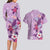 Hawaii Tropical Flowers Couples Matching Long Sleeve Bodycon Dress and Hawaiian Shirt Polynesian Tattoo Lavender