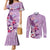 Hawaii Tropical Flowers Couples Matching Mermaid Dress and Long Sleeve Button Shirt Polynesian Tattoo Lavender